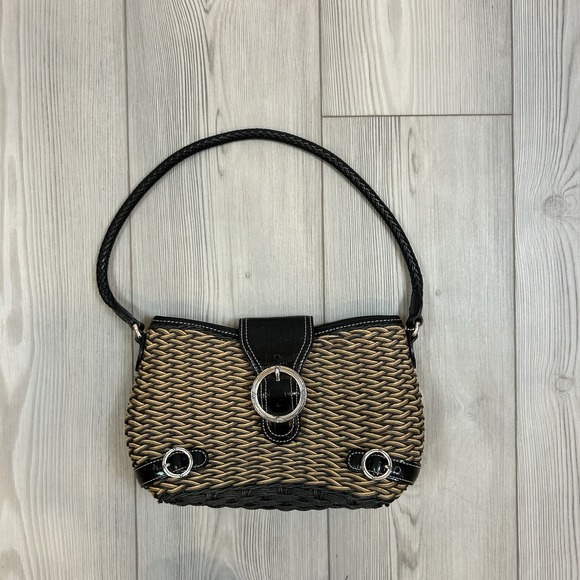 Brighton Handbags - BRIGHTON Woven CORD Shoulder Bag with Leather Strap Closure Floral Fabric Lining